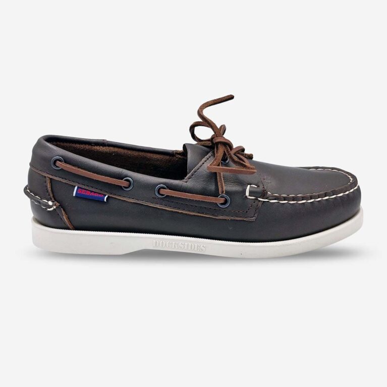 Sebago Docksides Portland Dark Brown Shoes available at LRS Online- Side Front View