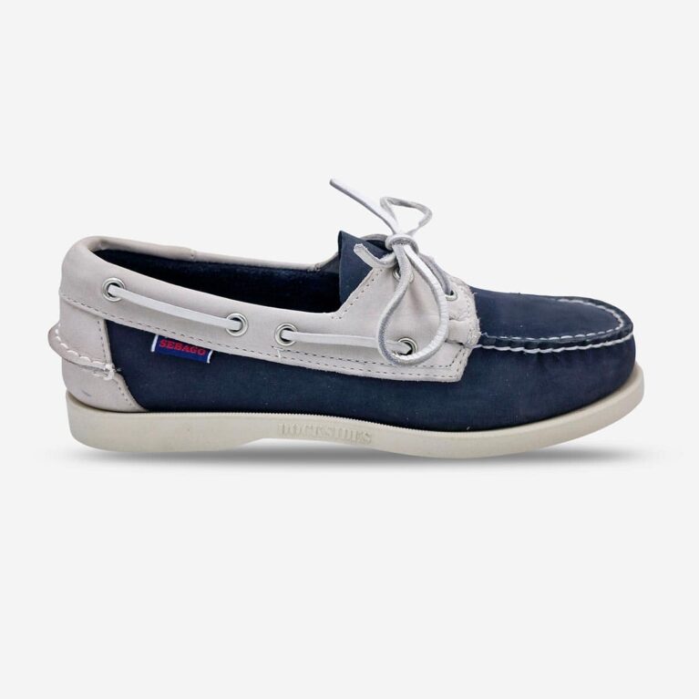 Sebago Portland Archive Light Grey Blue Indigo Shoes available at LRS Online- Side Front View