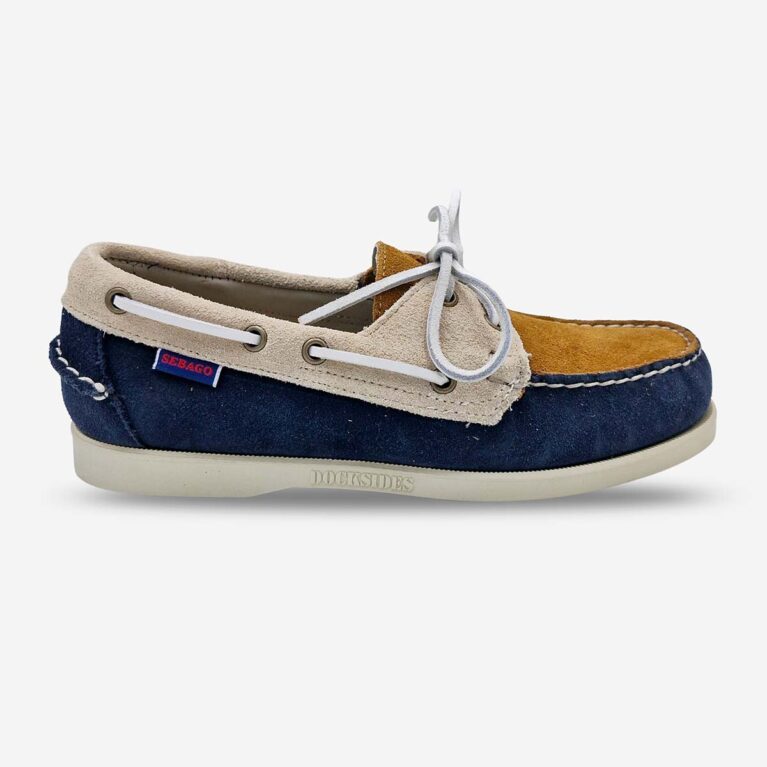 Sebago Portland JIB Navy Papyrus Cuoio Shoes available at LRS Online- Side Front View