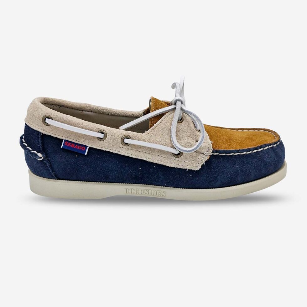 Sebago Portland JIB Navy Papyrus Cuoio Shoes available at LRS Online- Side Front View