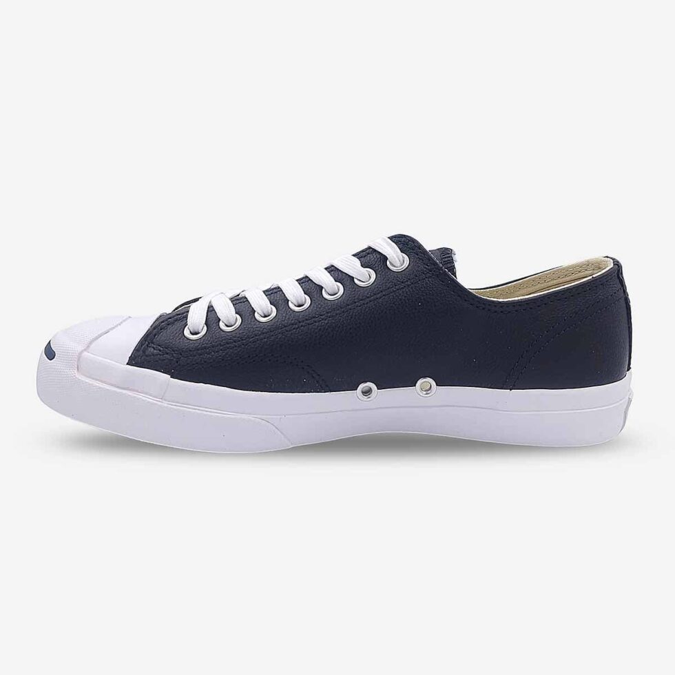 Inner side of Jack Purcell low black leather sneaker in black colour with lace-up closure