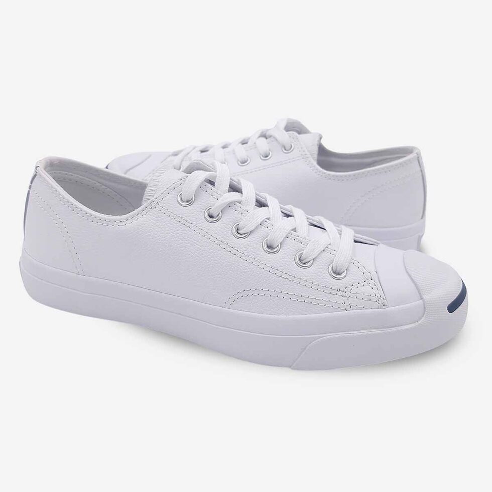 Mirrored pair of Jack Purcell white leather low-top sneakers