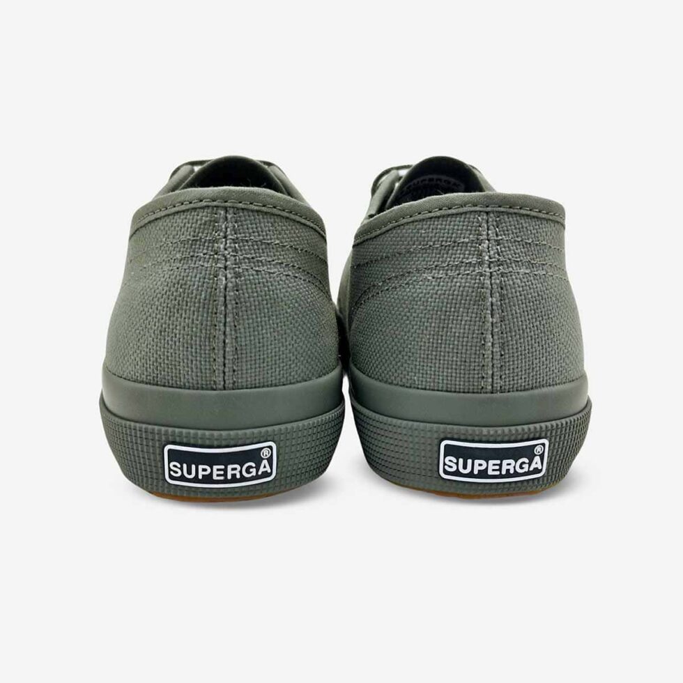Rear view of Superga 2750 Cotu full grey sage sneaker showing heel and canvas finish