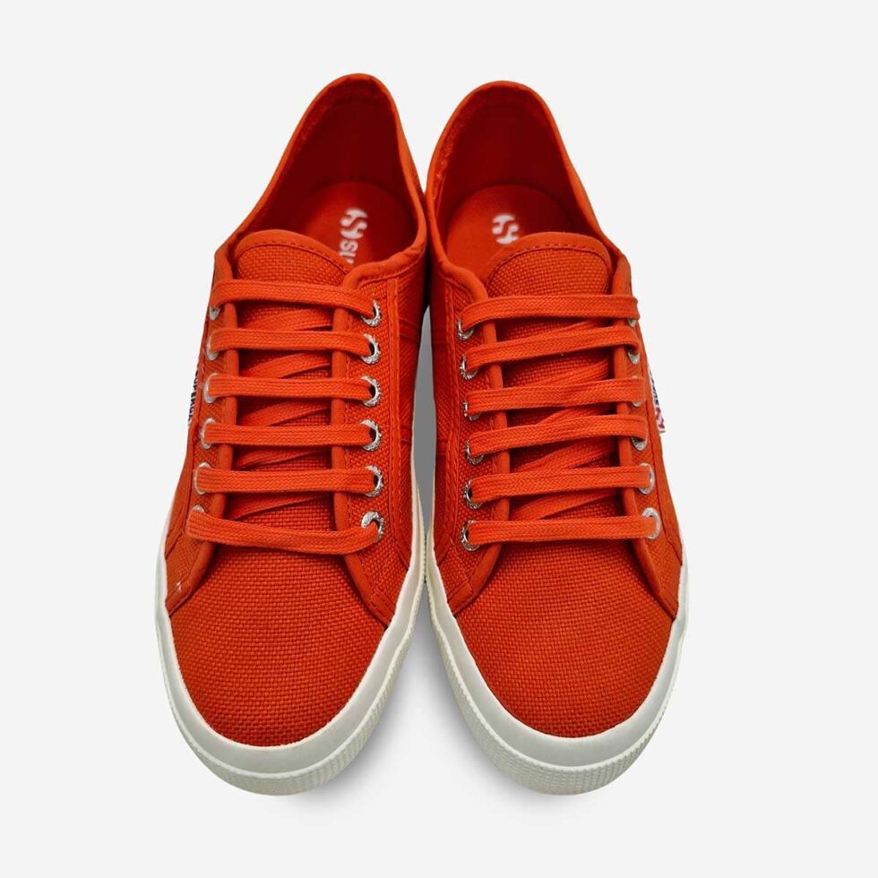 Top view of Superga 2750 Cotu Red Creta sneakers showing lace-up opening and cotton lining