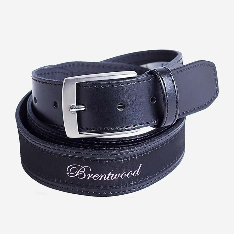 Rolled up Brentwood Ribbon Belt in Black colour with metal buckle and signature branding.