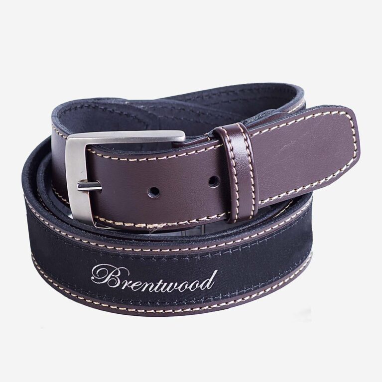 Rolled up Brentwood Ribbon Belt in Brown colour with metal buckle and signature branding.