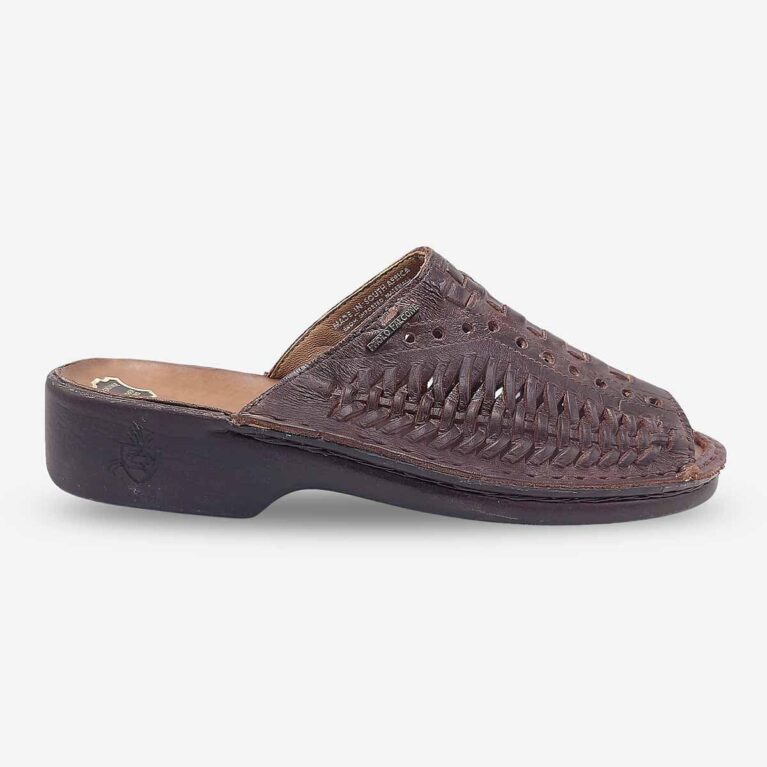 Side Front View of Paolo Falcone Amalfi Tango Sandals in Chestnut Colour