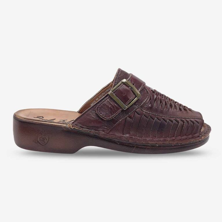 Side Front View of Paolo Falcone Amalfi Sandals in Chestnut Colour with a buckle