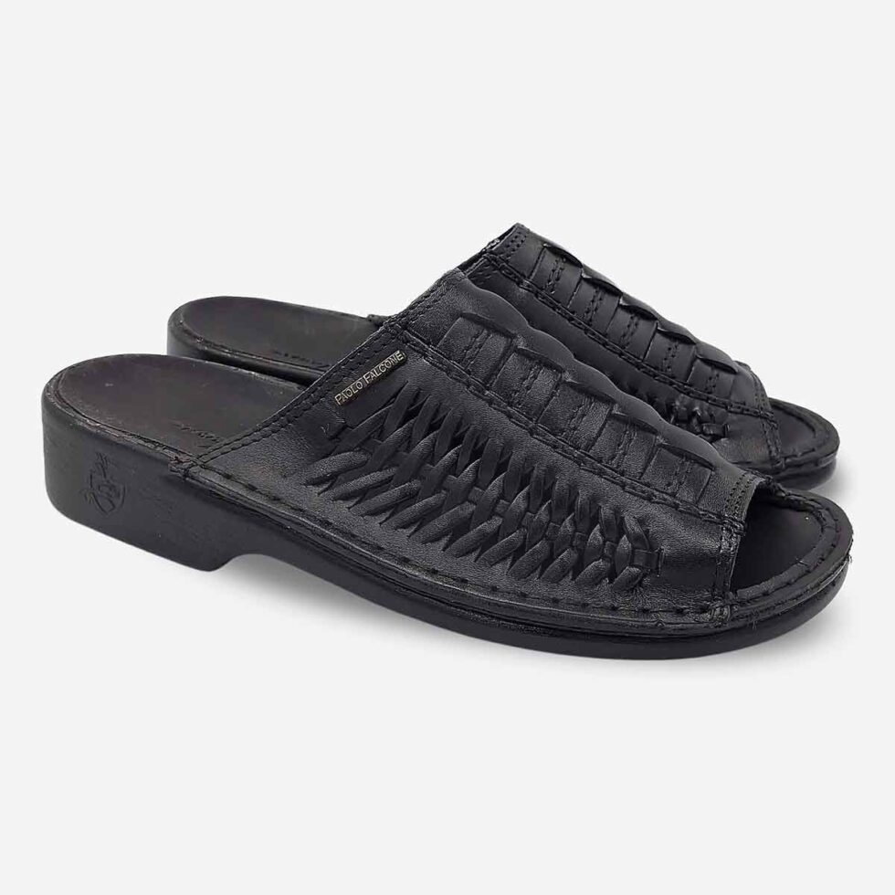 Angled Pair View of Paolo Falcone Charles Tango Sandals in Black Colour