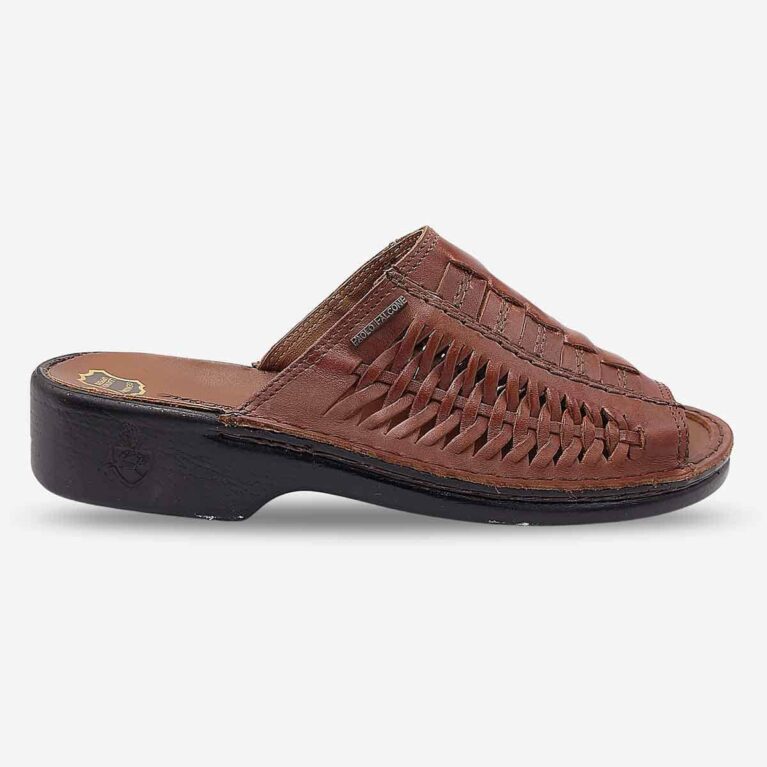 Side front view of Paolo Falcone Charles Tango sandals in Tan colour