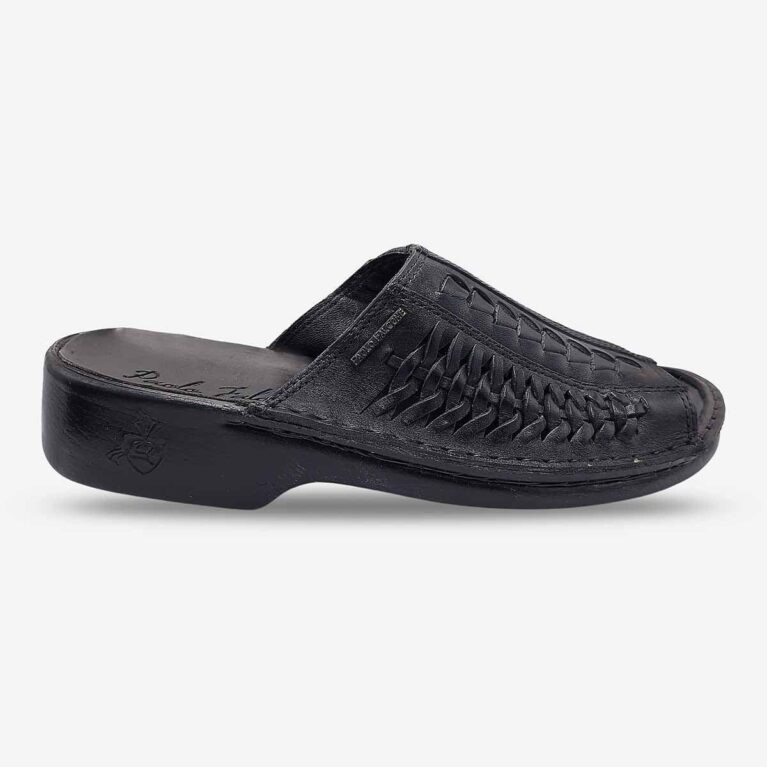 Side Front View of Paolo Falcone Tango Sandals in Black Colour with a tapered opening