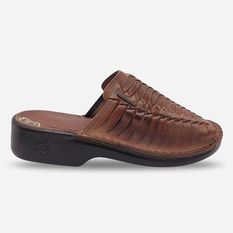 Side Front View of Paolo Falcone Tango Sandals in Tan Colour