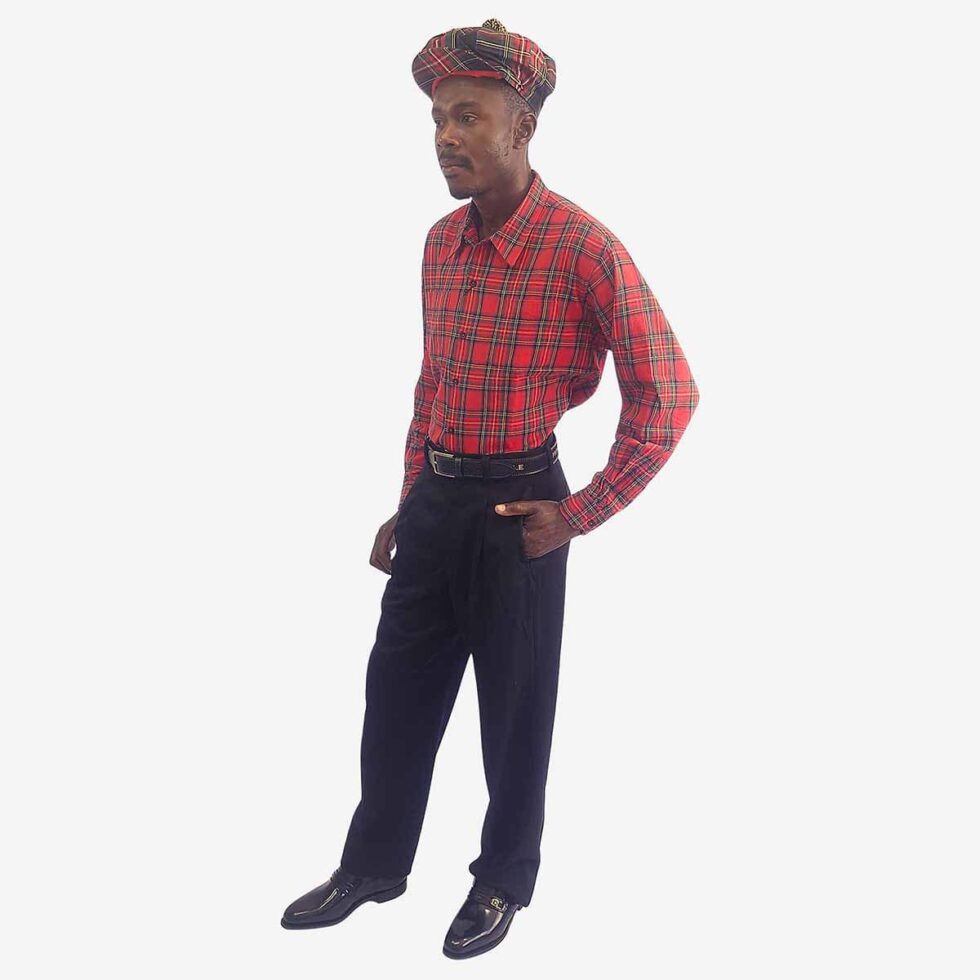 Monatic Viyella flannel check shirt in red multicolour, full-length front view