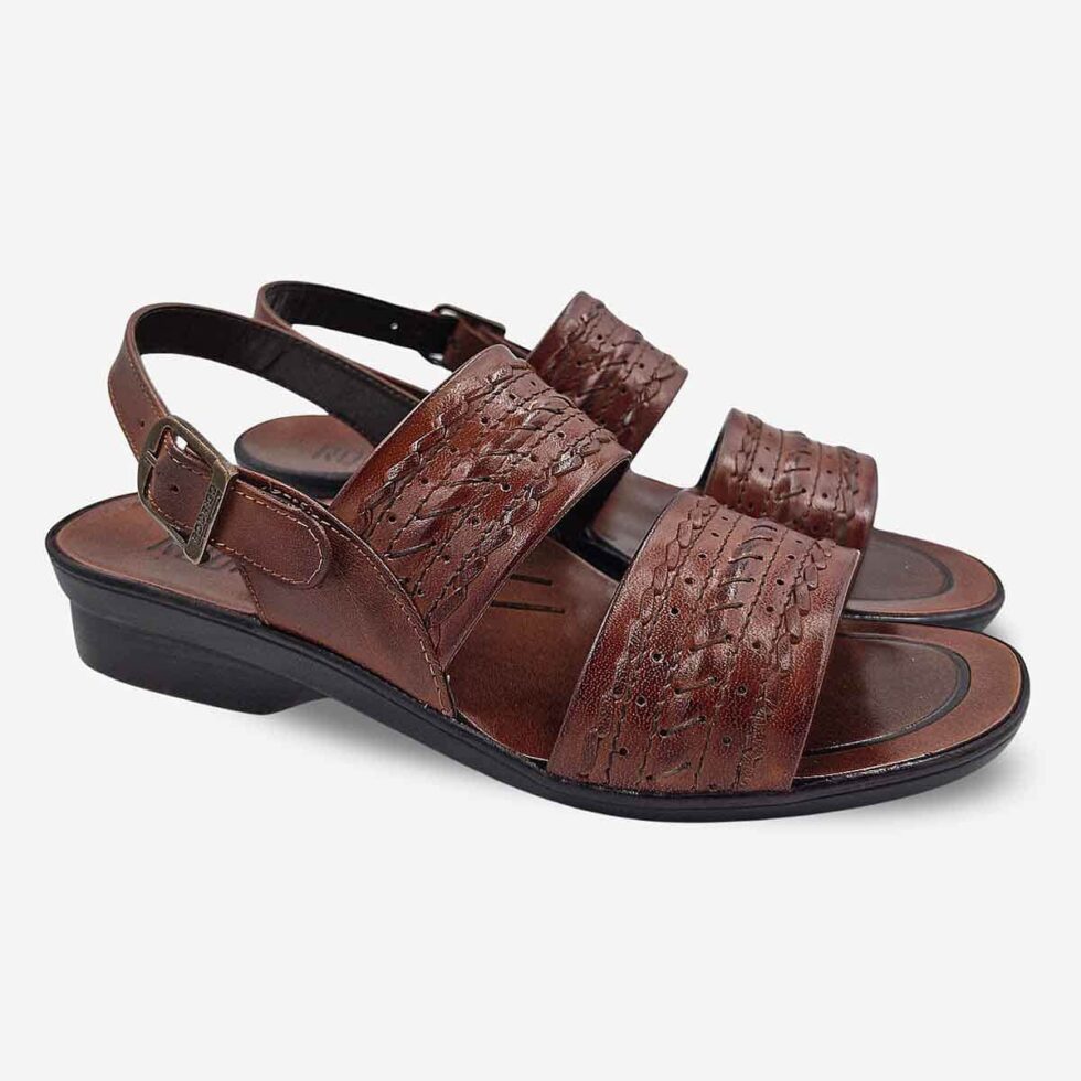 Angled Pair View of Rodrigo Sandals in Taupe Brown featuring two braided wave-style straps with dimensional texture.