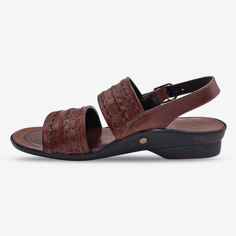 Inner Side View of Rodrigo Sandals in Taupe Brown showing braided wave straps and subtle mid-brown tones.