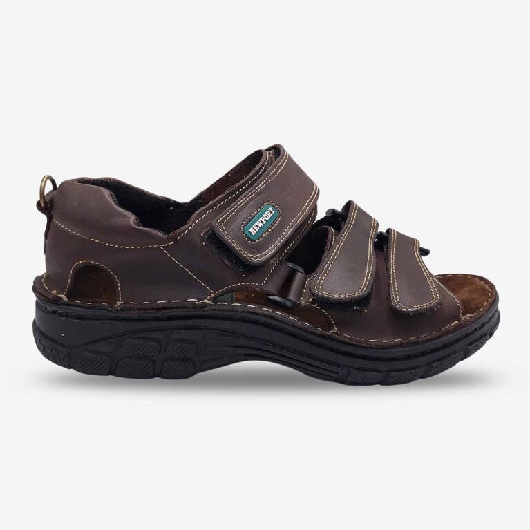 Side Front View of Newport Duke Rodeo Sandals in Dark Brown Colour