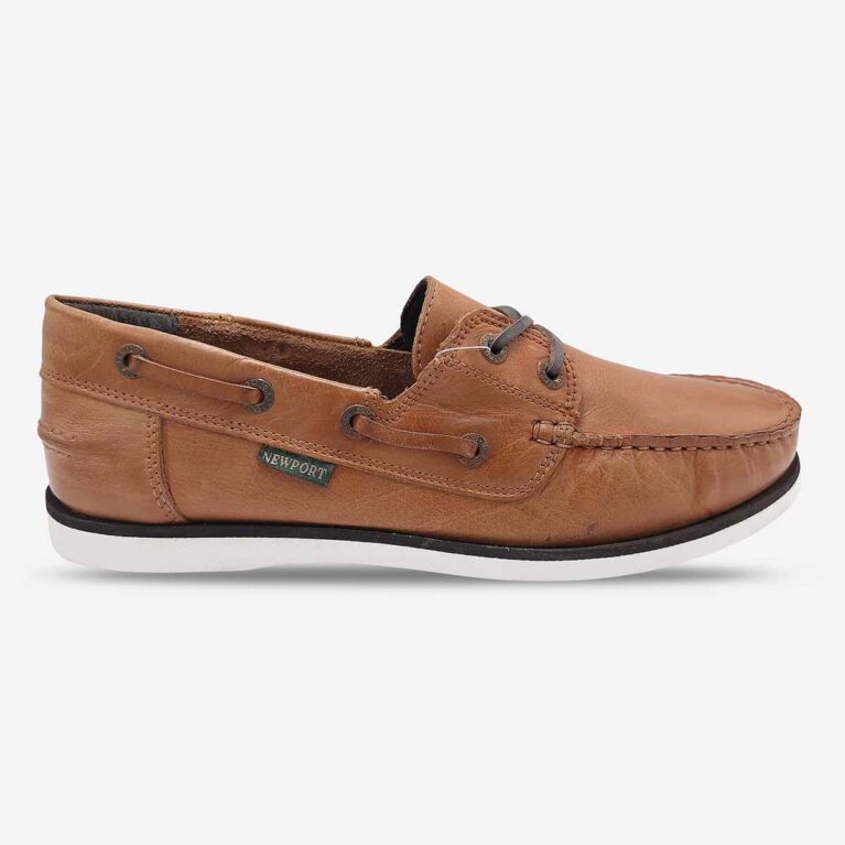 Side front view of Newport Firstmate Santiago Shoe in Cocoa Tan Colour