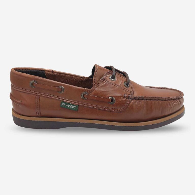 Side front view of Newport Firstmate Santiago Shoe in Mid Brown Colour with a Brown Sole