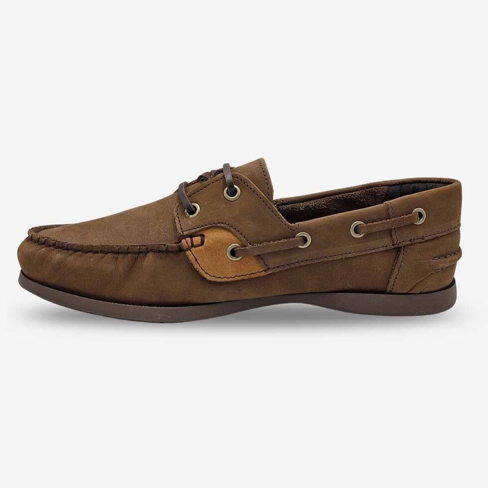 Inner side view of Newport Jack Buff Burn Shoe in Chocolate Dark Brown Colour