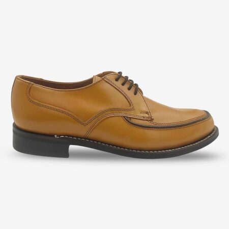 Side front view of Bishop Derby Light Tan Smooth Leather Shoe.