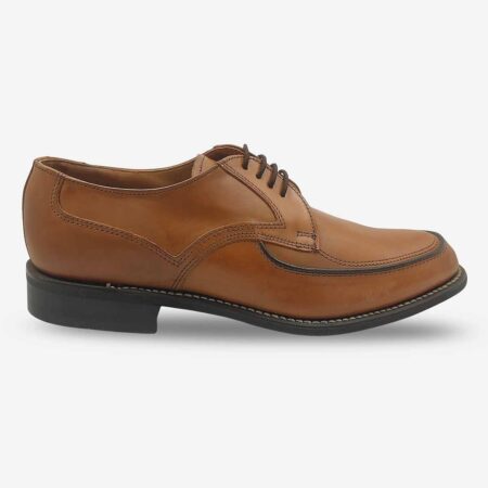 Side front view of Bishop Derby Deep Tan Shoe.