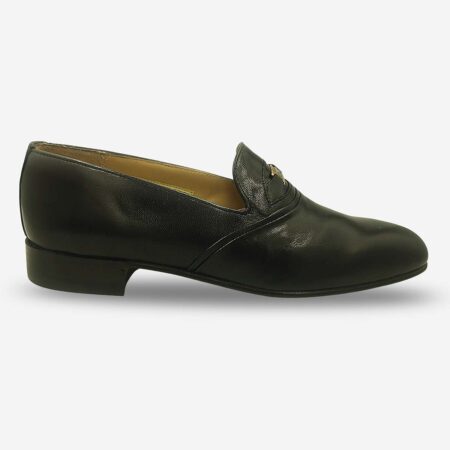 Crockett & Jones Glace Kid Black slip-on loafers side-front perspective