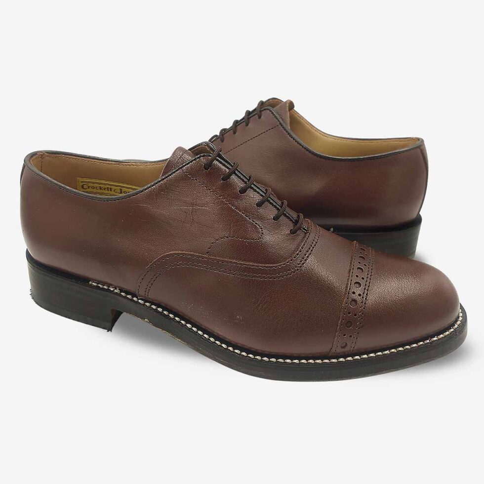 Mirrored view of Crockett & Jones Oxford Top Cap Teak Brown Shoes