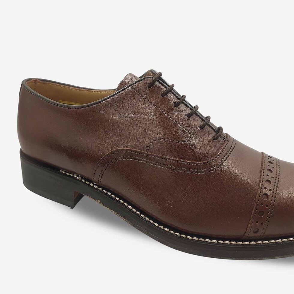 Crockett & Jones Oxford Top Cap Teak Brown Shoes front with smooth toe cap