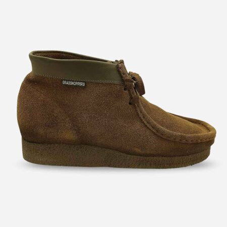 Grasshopper Aston dark brown suede boot side front view high-cut lace-up