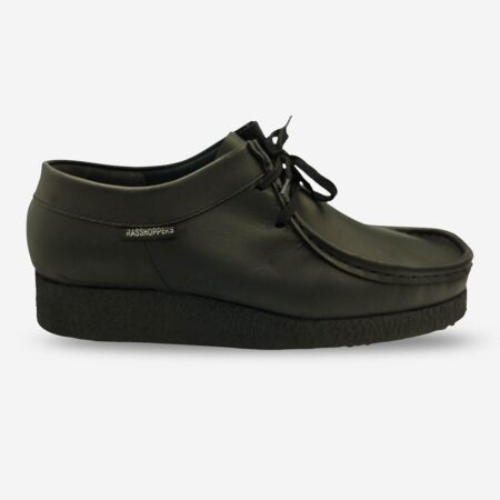 Grasshopper Denver Black Softee Leather shoe side front with logo tag