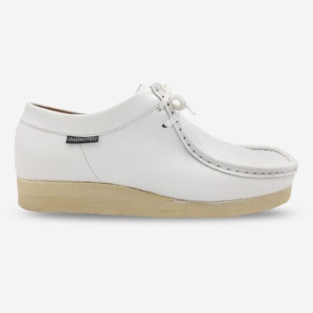 Grasshopper Denver white softee leather shoe side front angle with lace-up closure and smooth upper