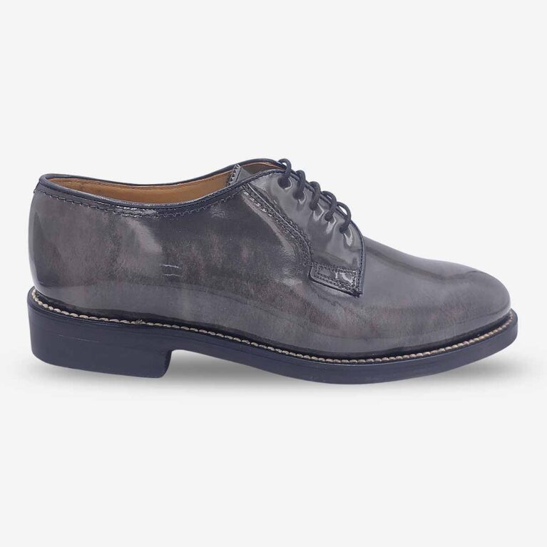 Side front view of Johnston & Murphy grey derby shoes