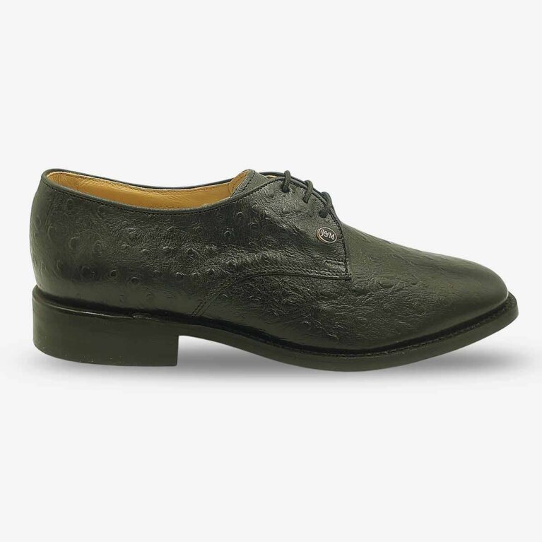Side front view of Johnston & Murphy black derby shoe