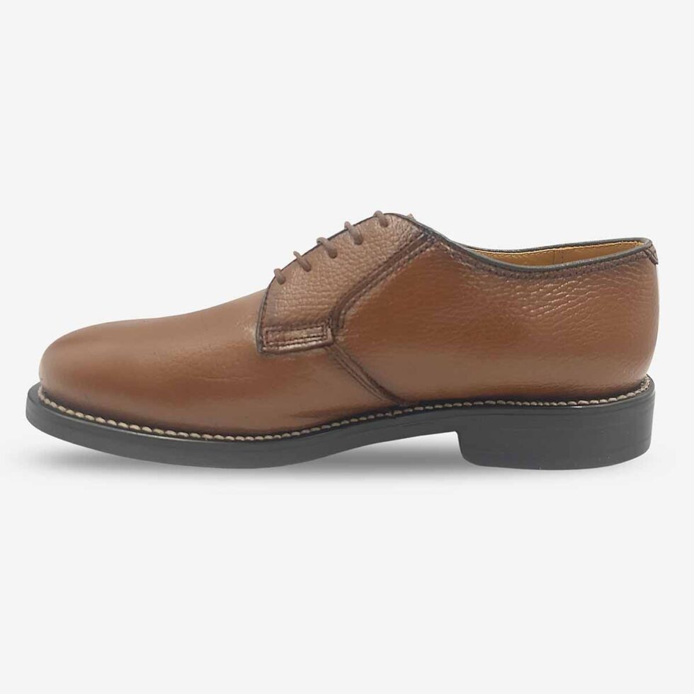 Inner side of Johnston & Murphy tan brown textured leather derby