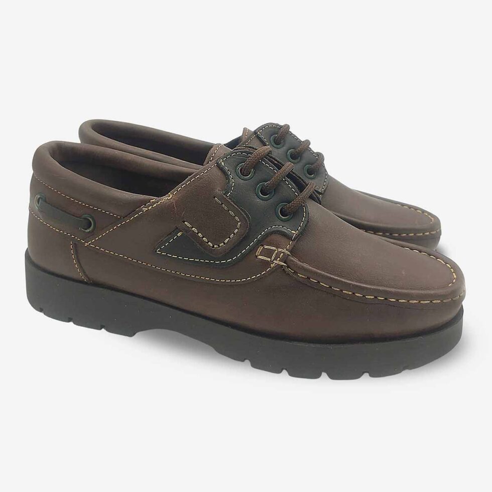 Angled pair of Newport Seaman Rodeo Brown Black Shoes.