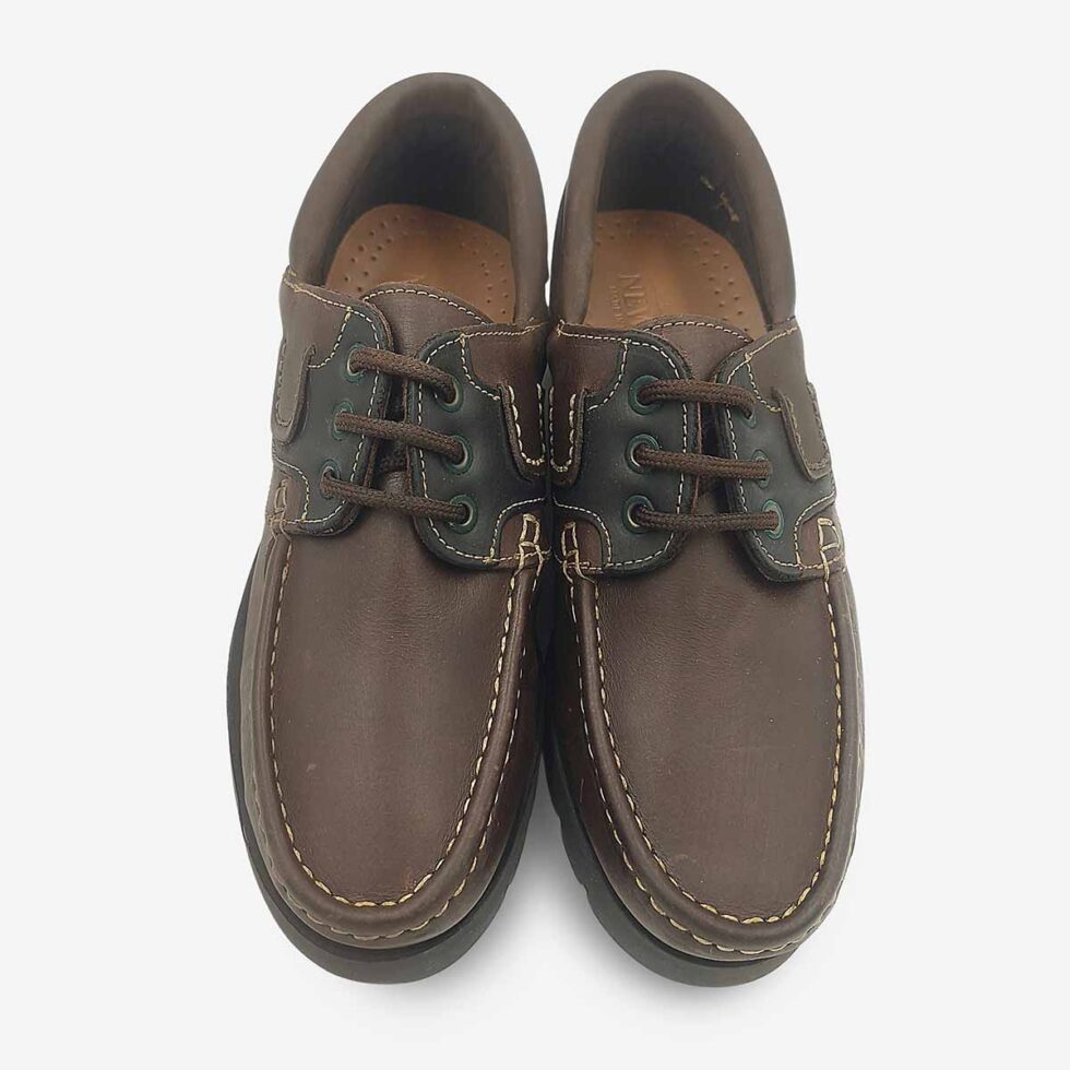 Top view of Newport Seaman Rodeo Brown Black Shoes.