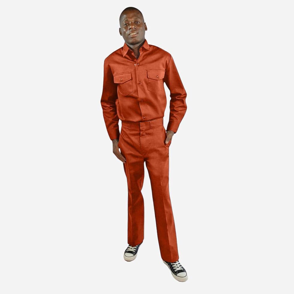 Full Body view of Dickies 847 trousers in Pumpkin Orange Colour