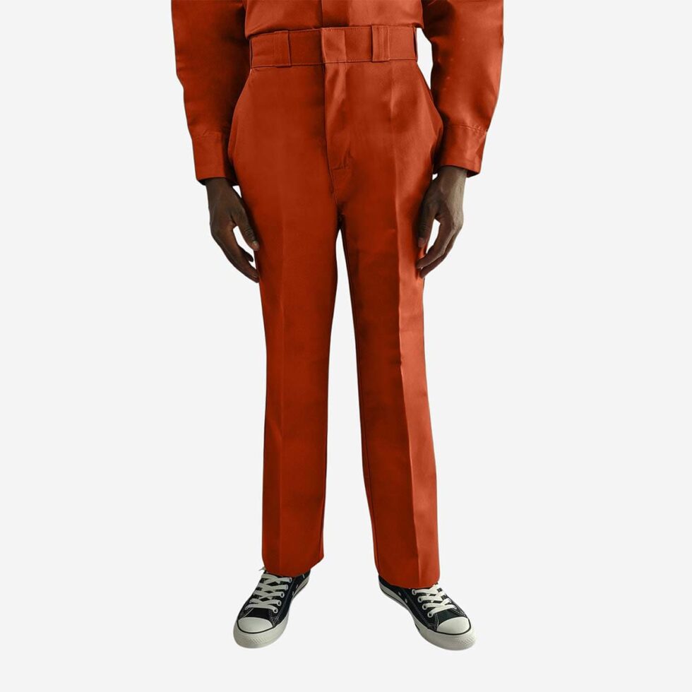 Front view of Dickies 847 trousers in Pumpkin Orange Colour