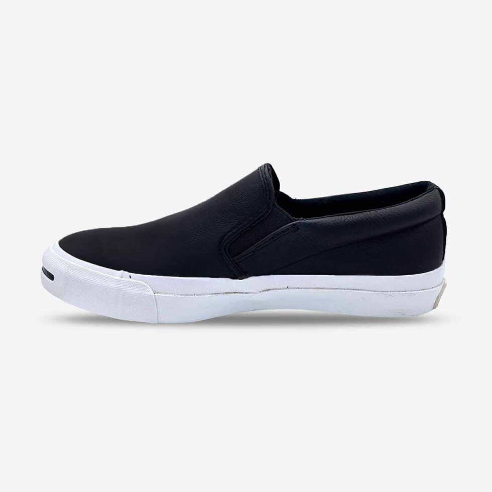 Inner side of Jack Purcell men’s slip-on sneaker in black colour leather