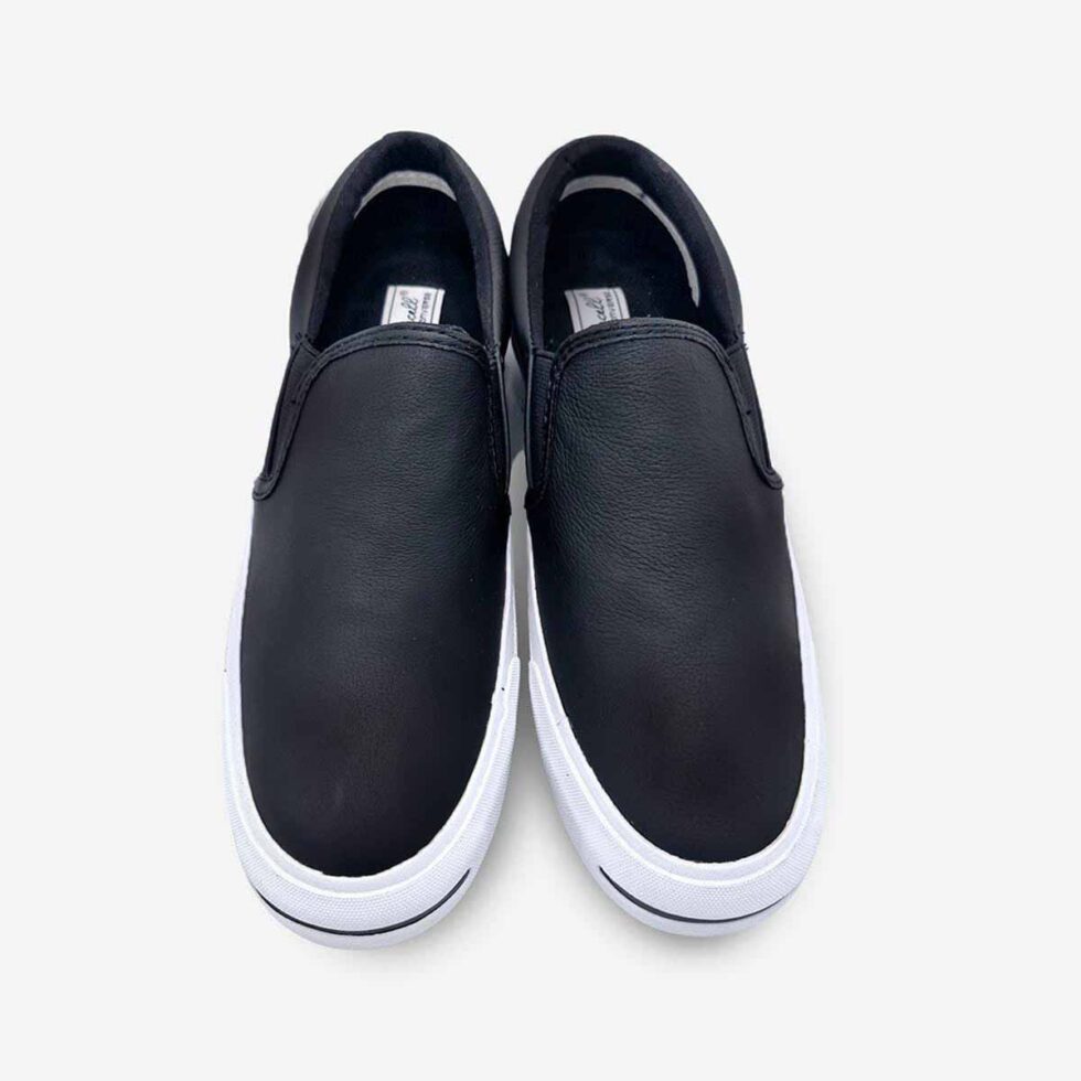 Top view of Jack Purcell men’s black colour leather slip-on sneaker