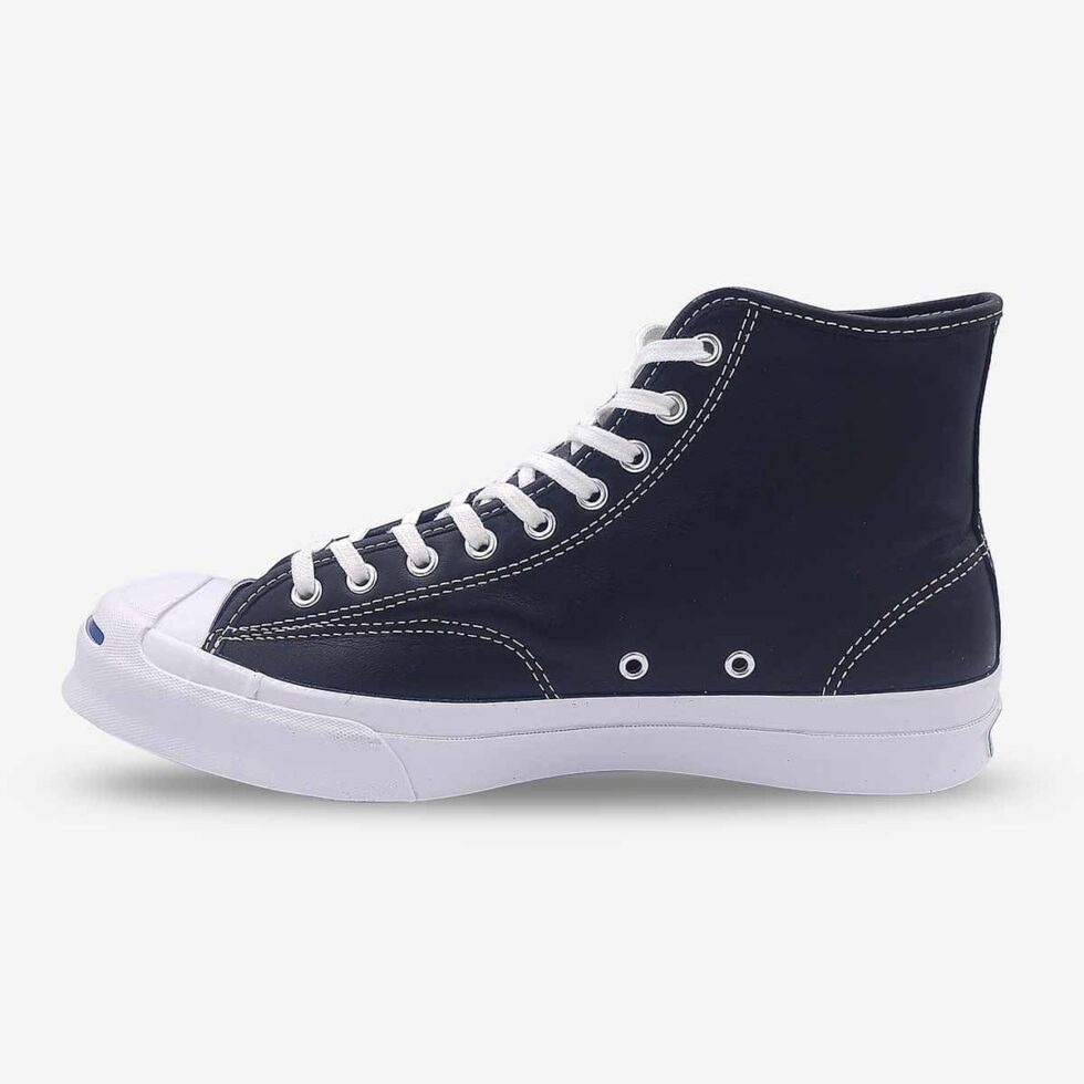 Inner side of Jack Purcell black leather high-top boot with lace-up closure
