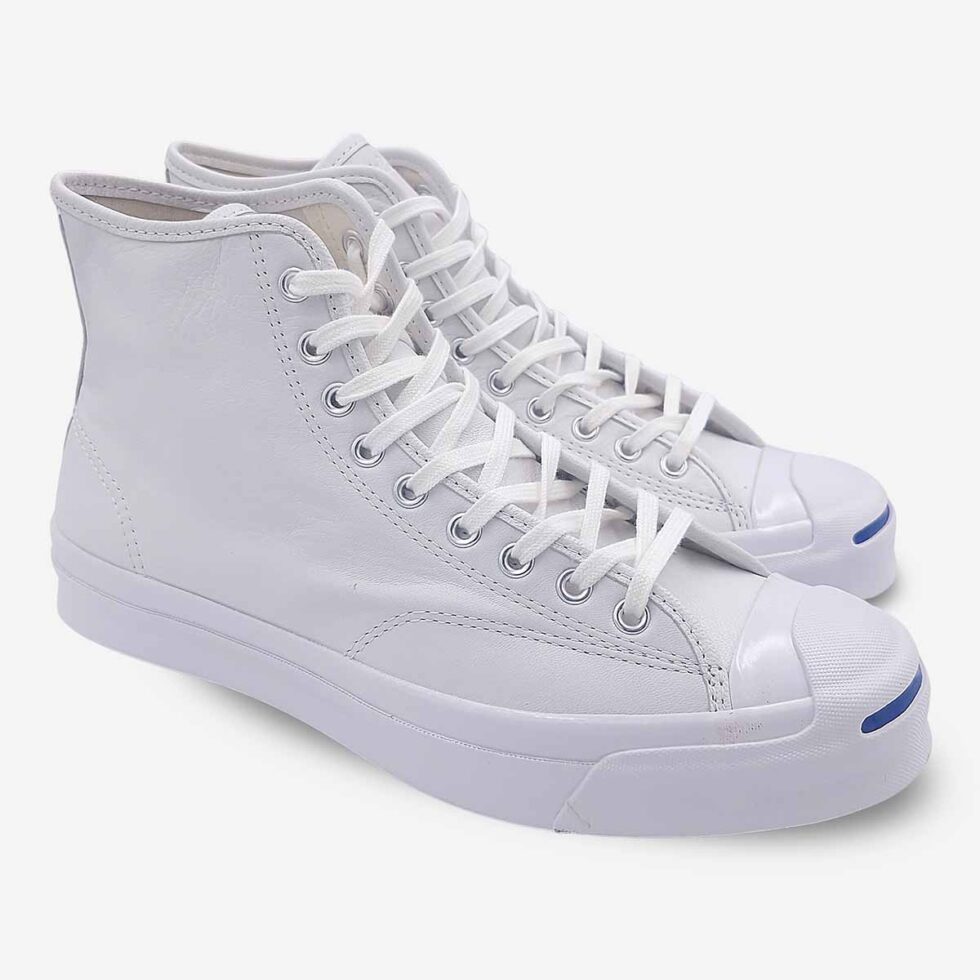 Angled pair of Jack Purcell signature leather boots in white with lace-up design