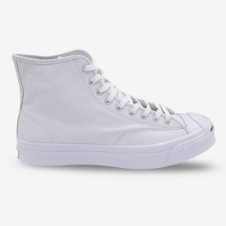 Side-front view of Jack Purcell signature leather boot in white