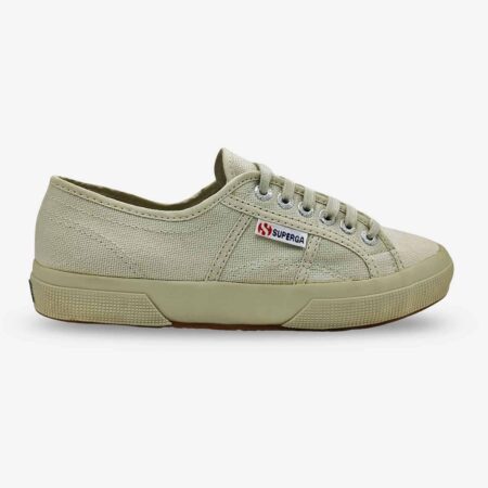 Superga 2750 Cotu Full Beige sneaker, side-front view showing tonal stitching and Superga side tab branding