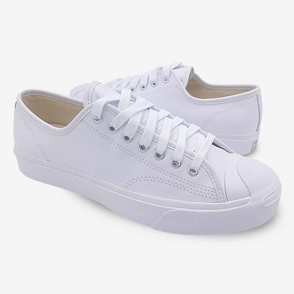 Mirrored pair of Jack Purcell low white leather sneakers