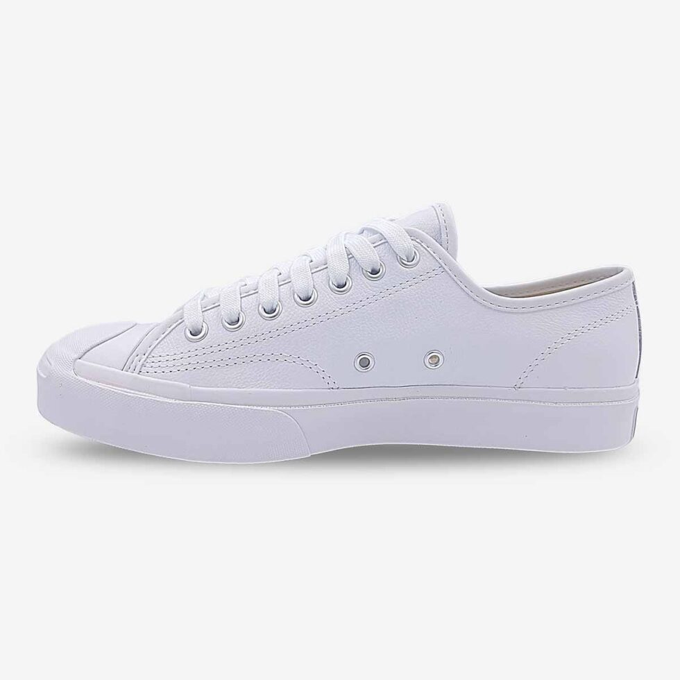Inner side of Jack Purcell low white leather sneaker with lace-up closure