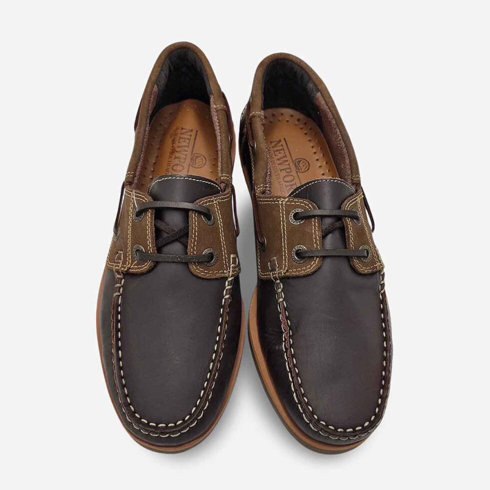 Top view of Newport First Mate Temp Shoes in a two-tone chocolate colour — showing both dark brown and mid brown tones.