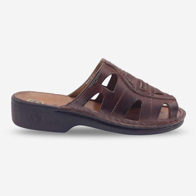 Side Front View of Tango Paolo Falcone Sandals in Chestnut Colour with enhanced breathability