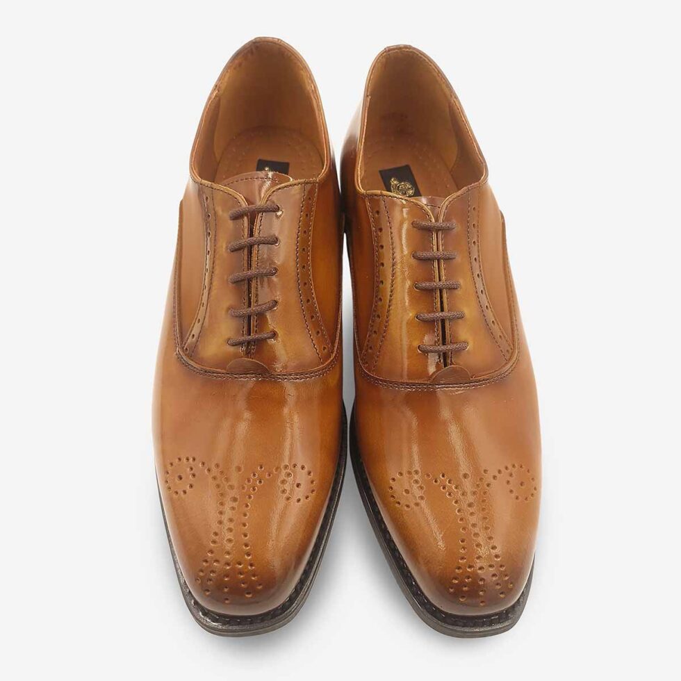 Top view of Bishop Tan Oxford Shoes with subtle toe medallion.