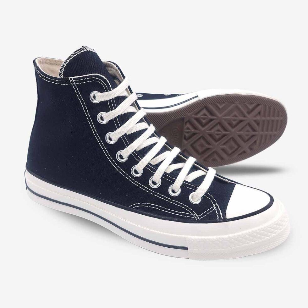 Angled pair showing sole of Converse Chuck 70 Black Boots.